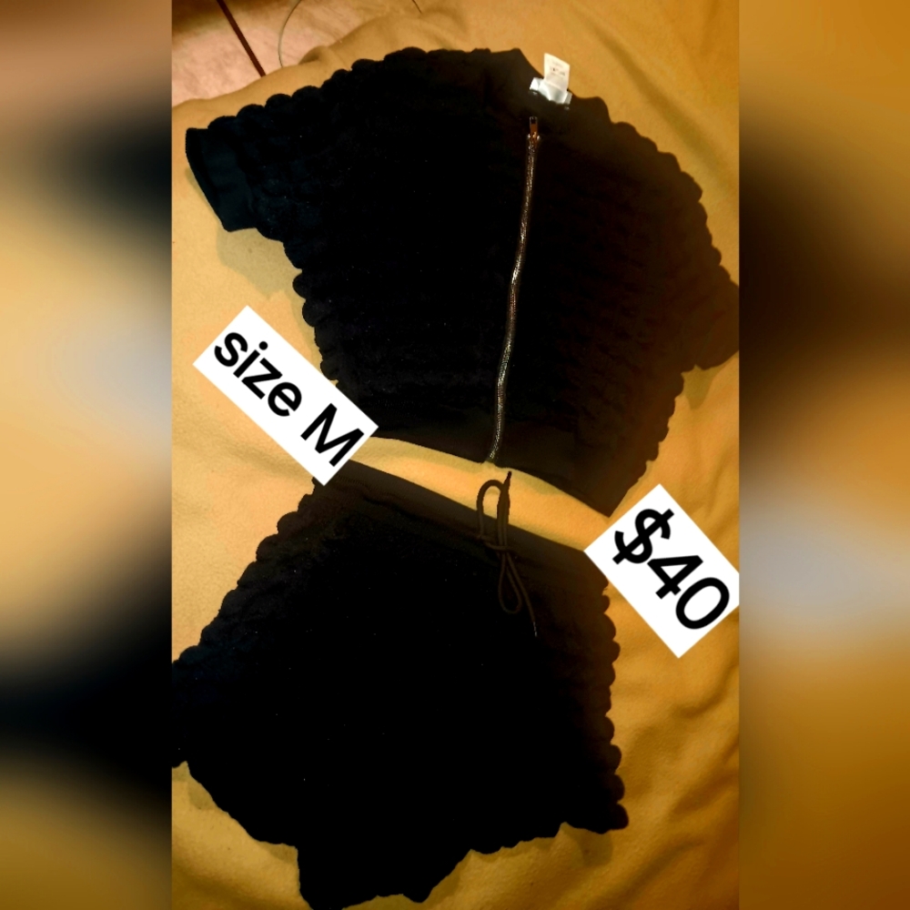 Black Zipper Top and Black Shorts
